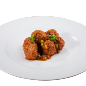 Albondigas con tomate y guisantes